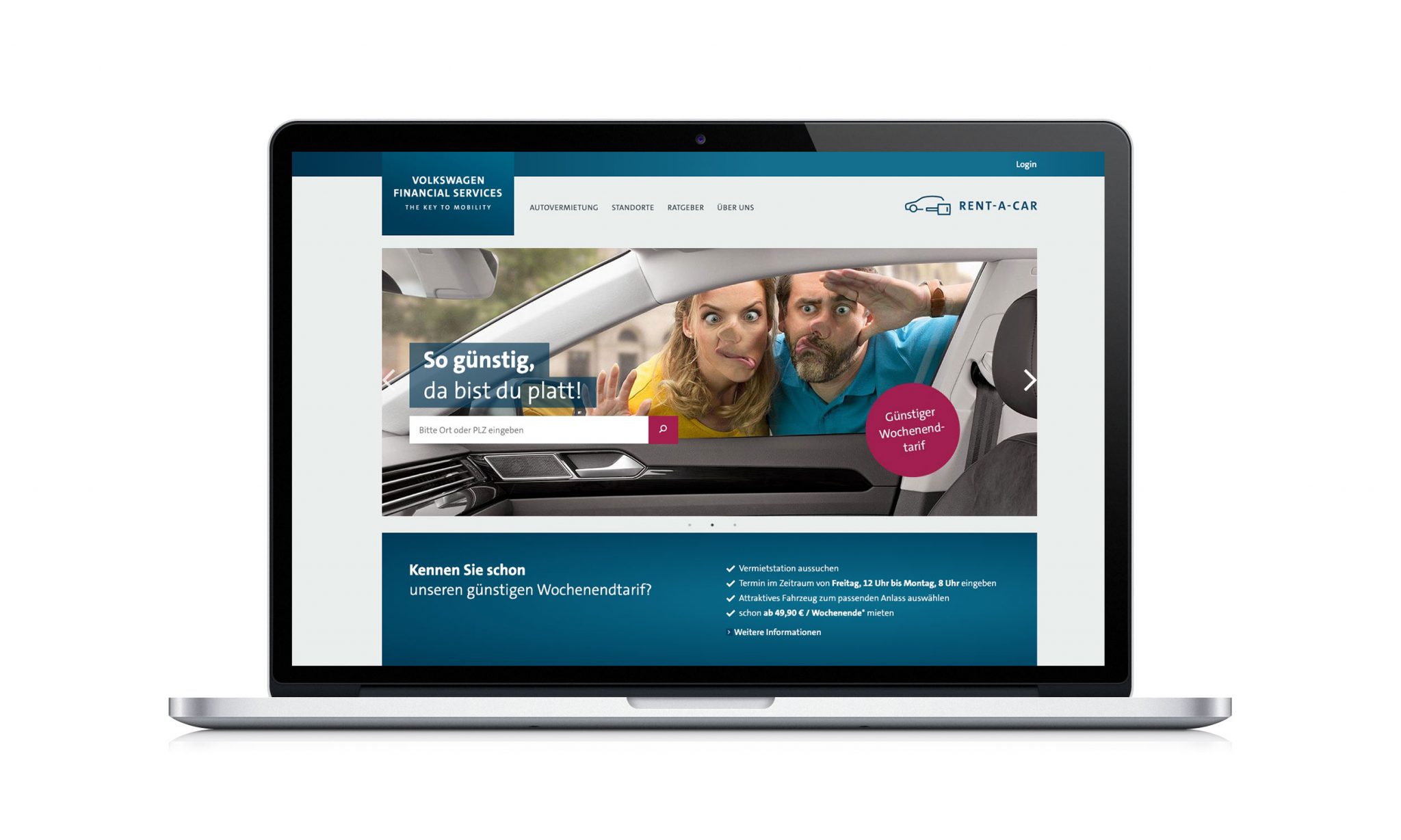 VW FS Rent-a-Car Website Laptop